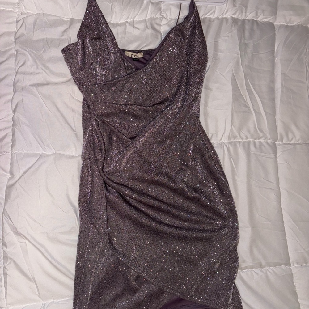 Glamorous Glitter Midi Dress in Purple